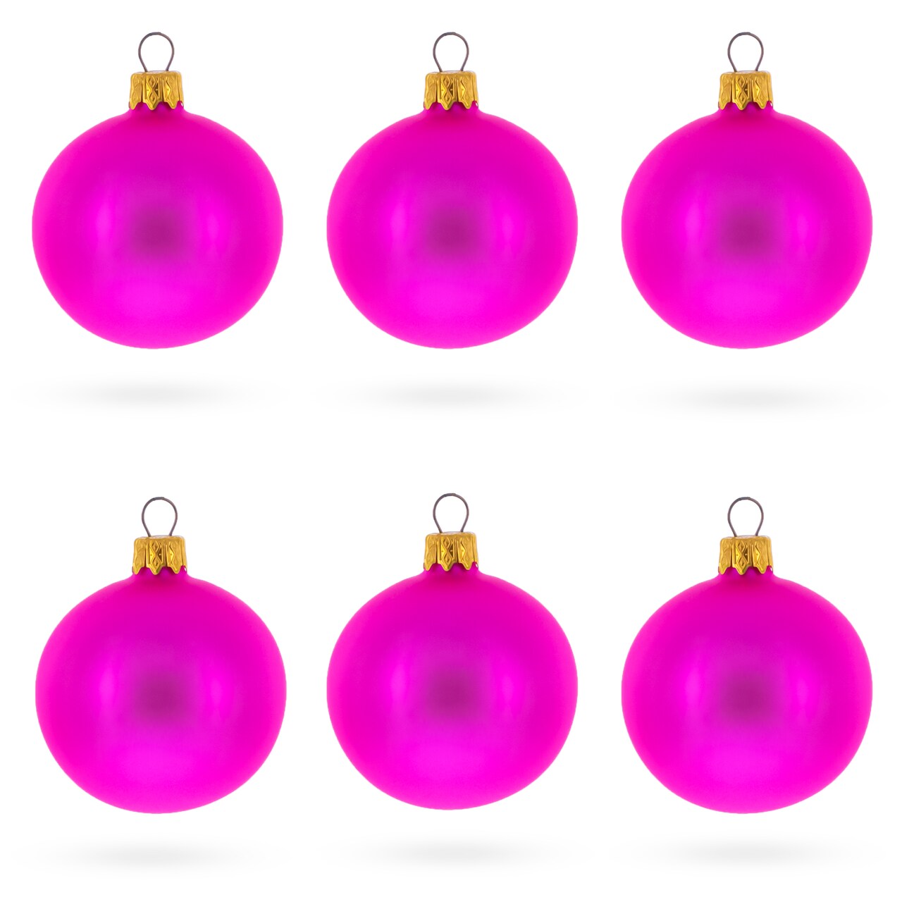 Set of 6 Matte Pink Glass Ball Christmas Ornaments 2.4 Inches